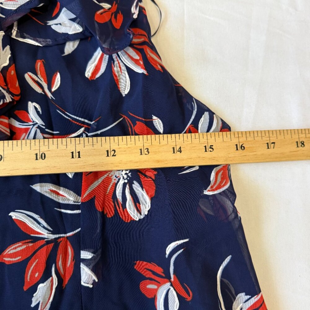 Signature by Robbie Bee Navy Red Floral Halter Dress Size 6 Summer - Picture 7 of 10